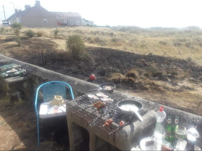 Bbq goes wrong, fire extinguished, continue Bbq. - 9GAG