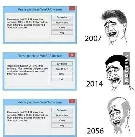 WinRar.. 40 Days Period.. NEVER Expires :-P - 9GAG