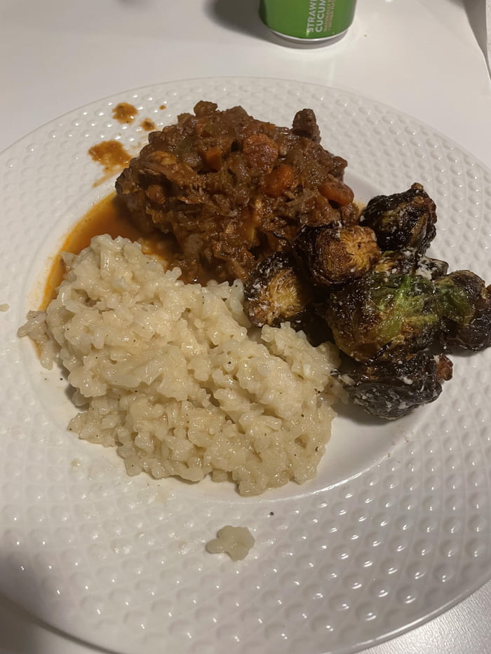 Braised Lamb Leg, Risotto and Fried Brussel Sprouts 9GAG