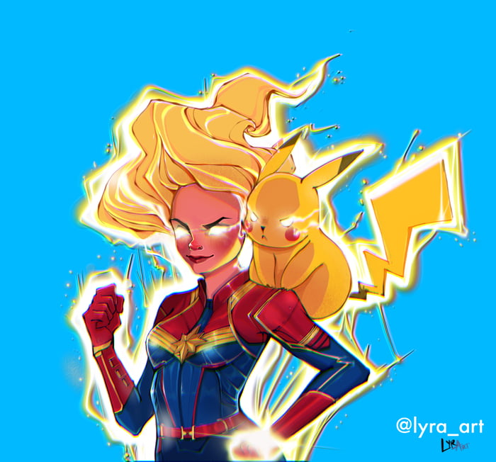 Captain Marvel & Pikachu! Gotta save `em all! - 9GAG