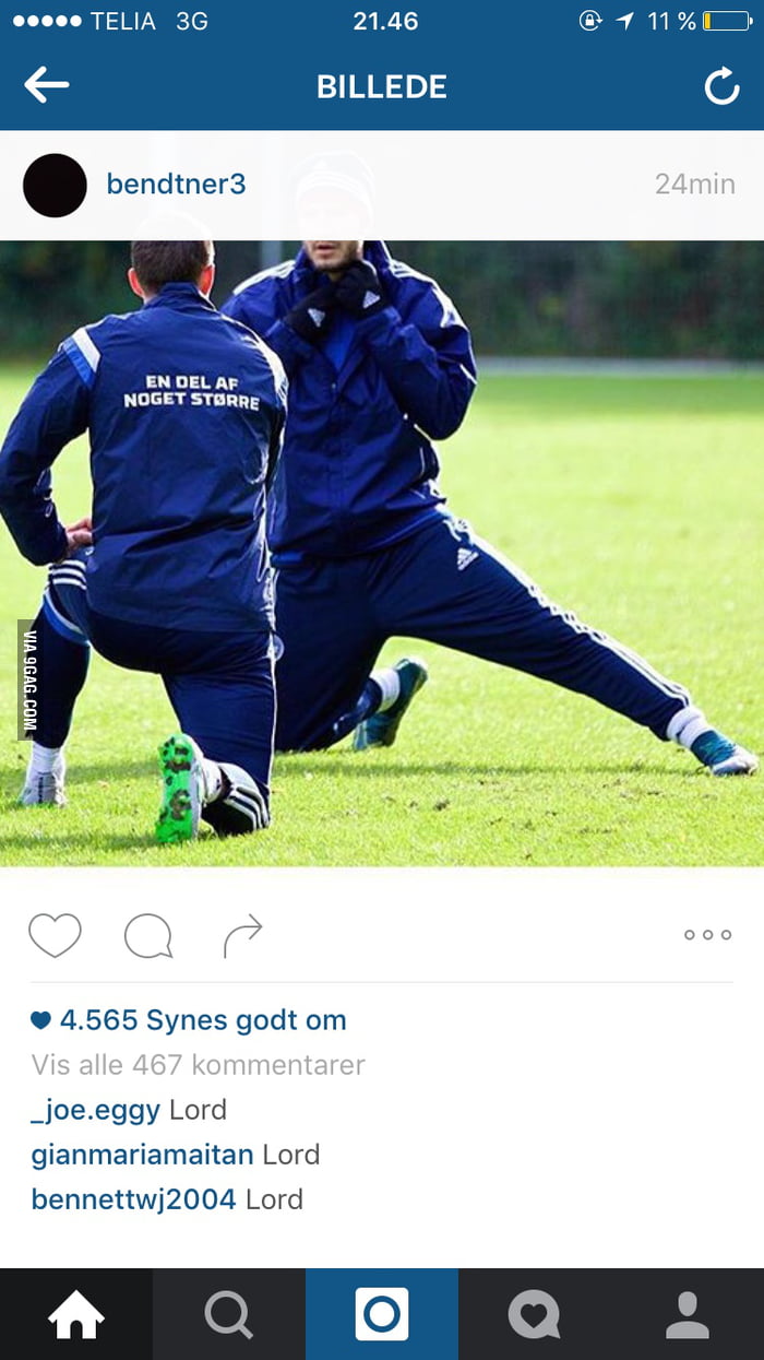 Fun Fact If You Go To The Danish Footballer S Nicklas Bendtner S Instagram Everyone Comments Lord On Every Single Picture 9gag