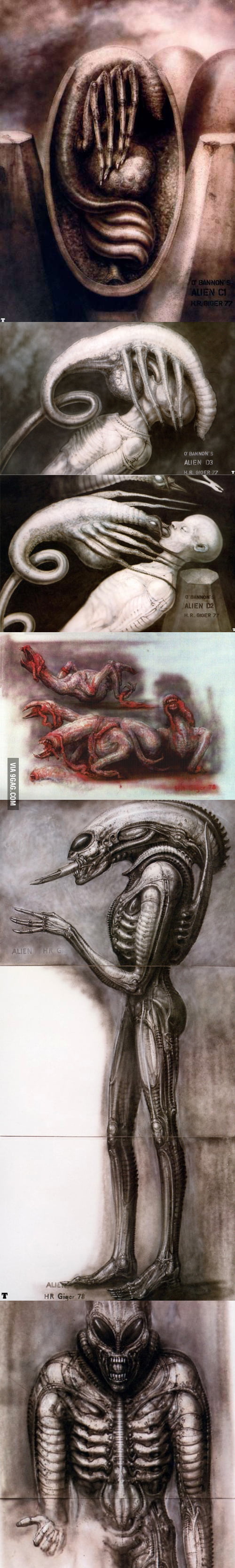 Early ALIEN (1979) Concepts by H.R.Giger - Face Hugger, Chest Burster ...