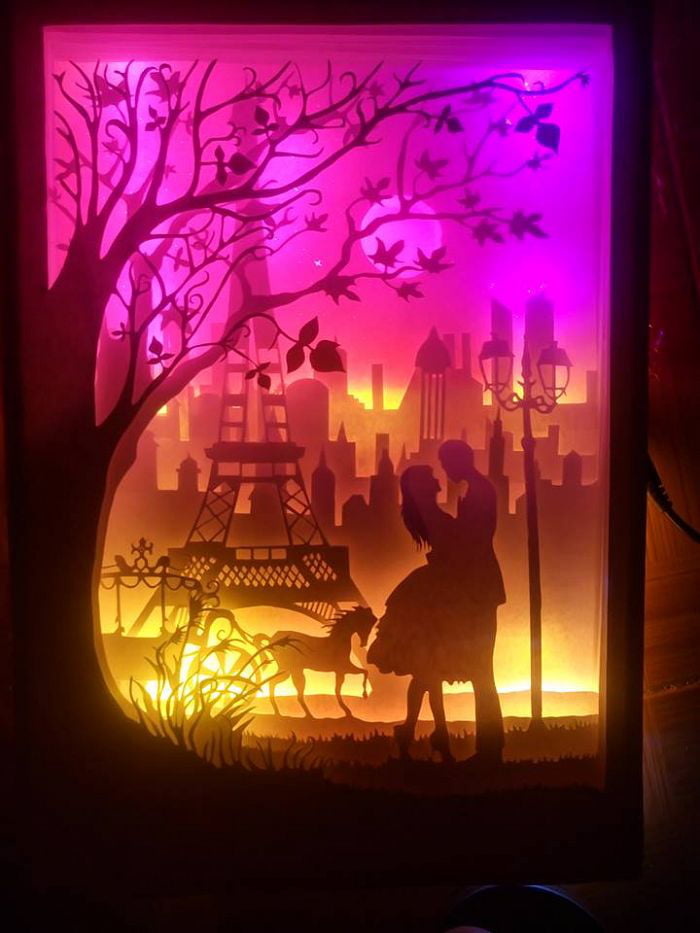 DIY paper cut How to make Light Box Love in Paris. Youtube