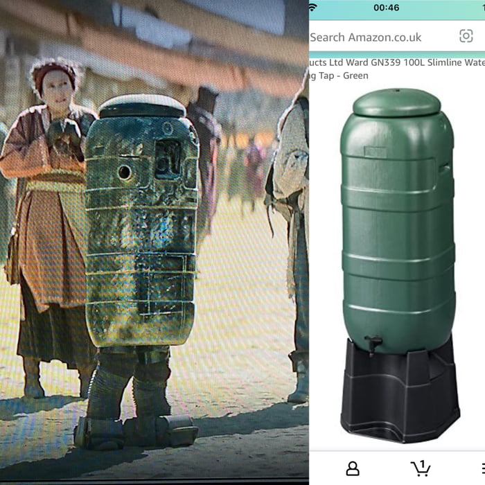 In Boba Fett, one of the droids is a grown man in a rain barrel. This