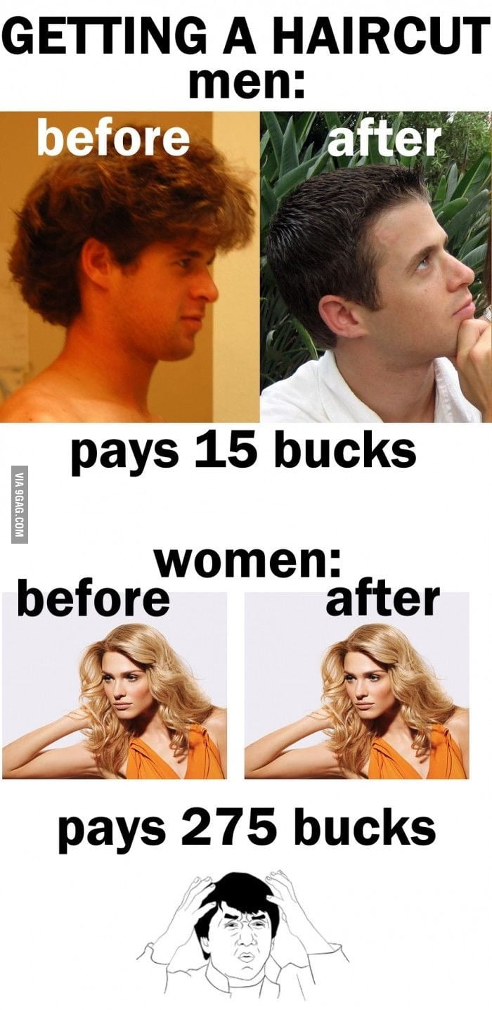 getting a haircut: men vs. women - 9gag