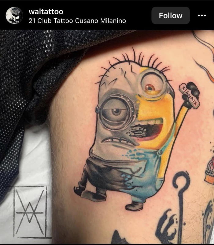 just started a full arm of Despicable Me by Emy Blacksheep: TattooNOW
