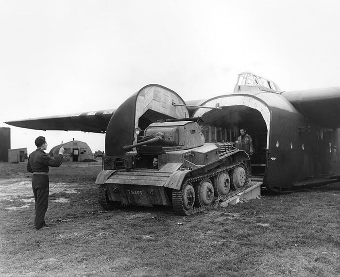 Unloading a light airborne tank Light Tank Mk.VII Tetrarch Mk l (A17