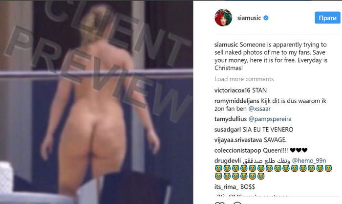 Nsfw Sia Beats The Paparazzi And Posts Her Own Nude Photo Online