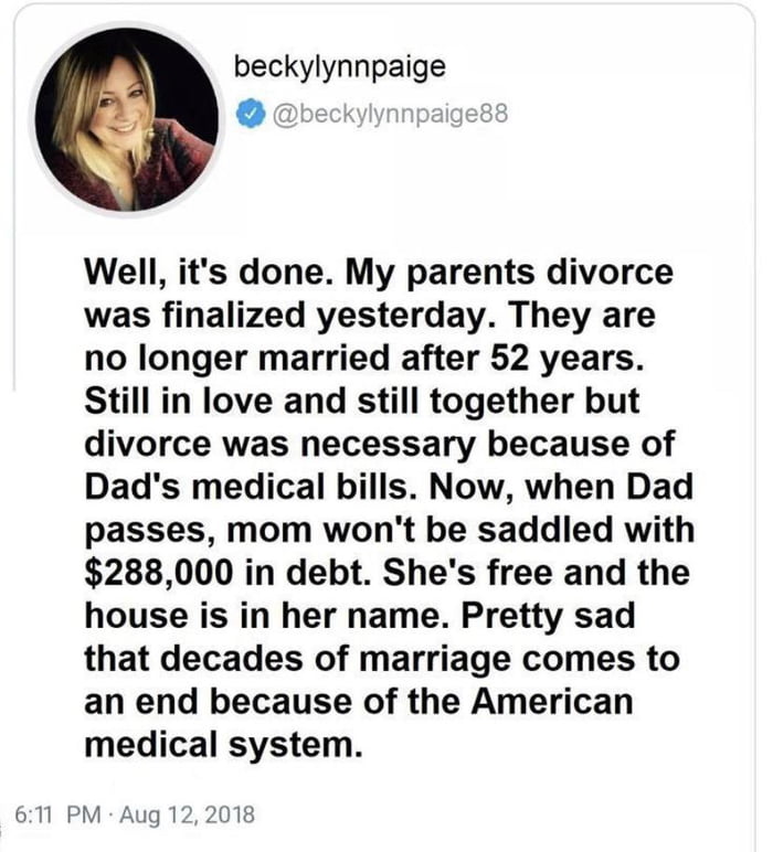 Wow. Medical Debt causes divorce for married couple of 52 years. - 9GAG