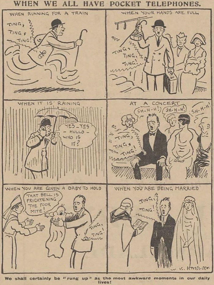 97 year old comic about what would happen if "pocket telephones" were