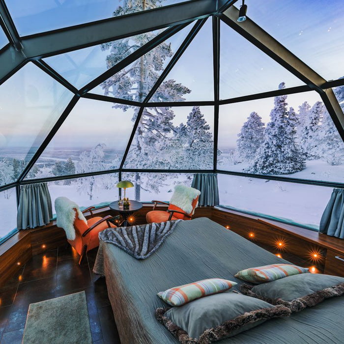 The view from an igloo room at the Kakslauttanen Arctic Resort ...