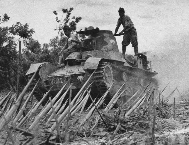 An Imperial Japanese Army Type 95 Ha Go Light Tank Passing By Bamboo