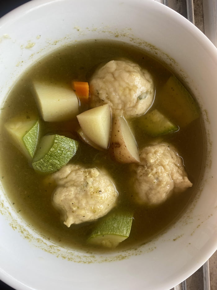 Chicken meatball soup in chile verde broth. 9GAG