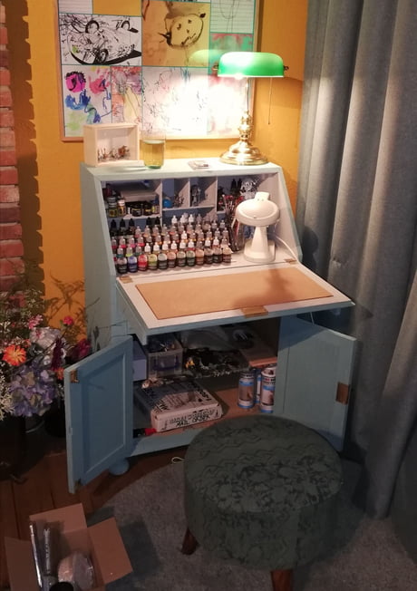 Finished My New Paint Station Restoring The Old Desk And Bringing