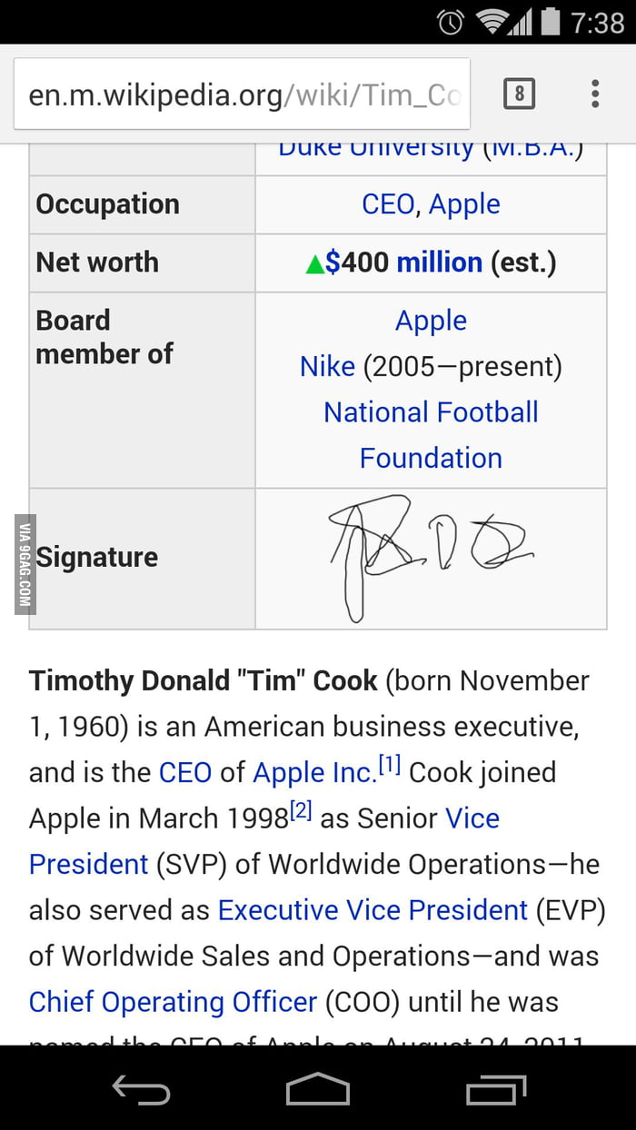 Signature of apple ceo tim cook isn t it funny 9gag