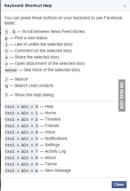 Facebook shortcuts - 9GAG