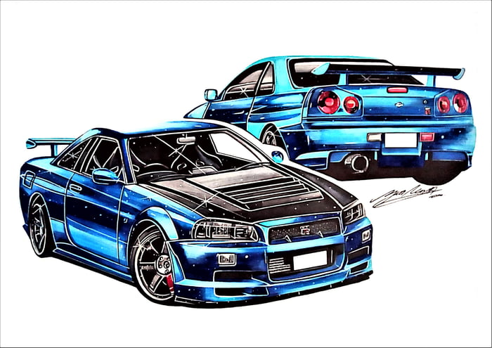 Nissan Skyline Gtr R34 Completely Hand Drawn 9gag