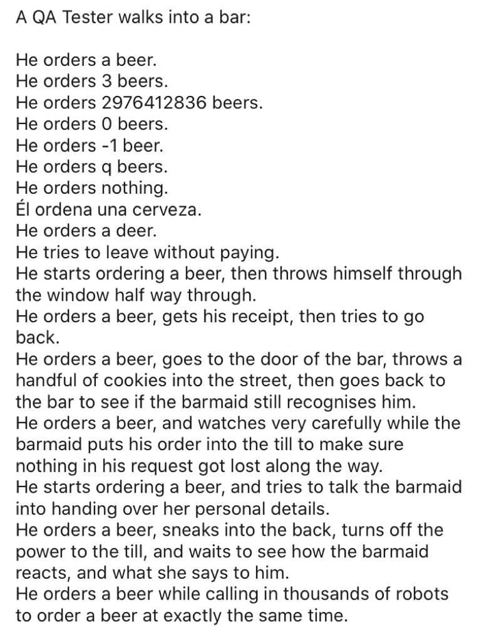 A QA Tester walks into a bar - 9GAG