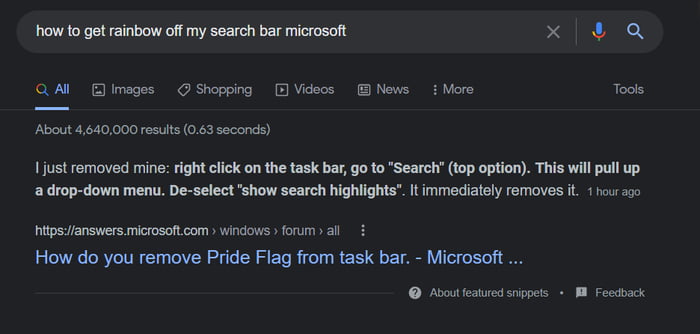 How to remove rainbow flag from Microsoft search bar - 9GAG