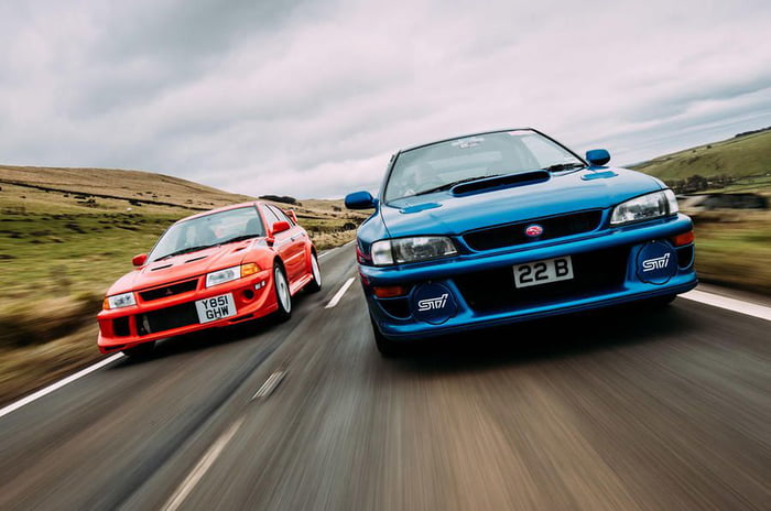 Mitsubishi Evo VI and Subaru GC8 side by side - 9GAG