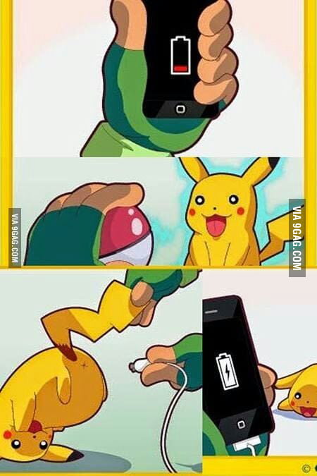 Pikachu is really happy ans excited to "charge" the Phone - Funny...