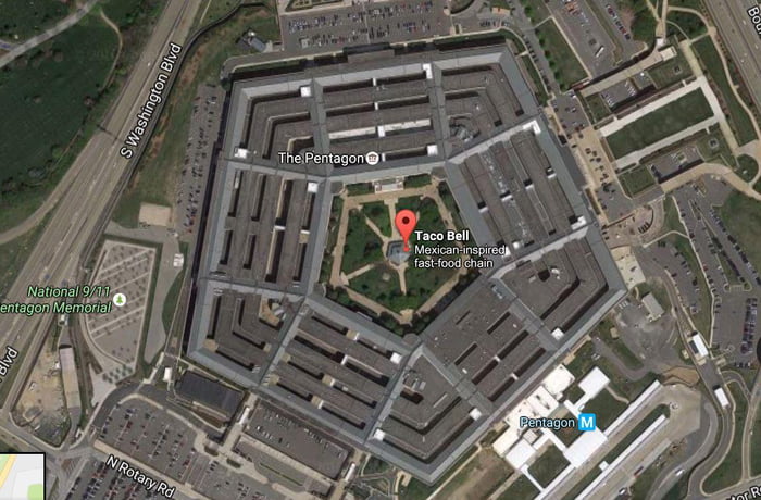 The building in the center of the pentagon is a Taco Bell. - 9GAG