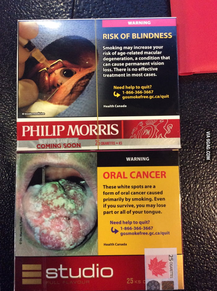 This is what a pack of cigarettes looks like in Canada. - 9GAG