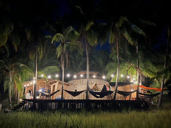 Bamboo dome house at night. - 9GAG