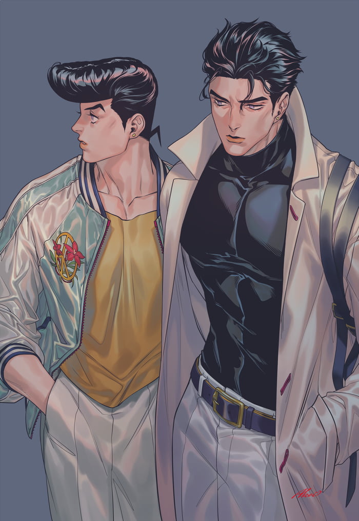 Josuke and Jotaro from Jojo's Bizarre Adventure (by @akei0710 on Twitter) -  9GAG