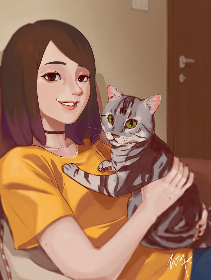 I don't know what should i call it, maybe "a girl with her cat". Hope you guys like it. 9GAG