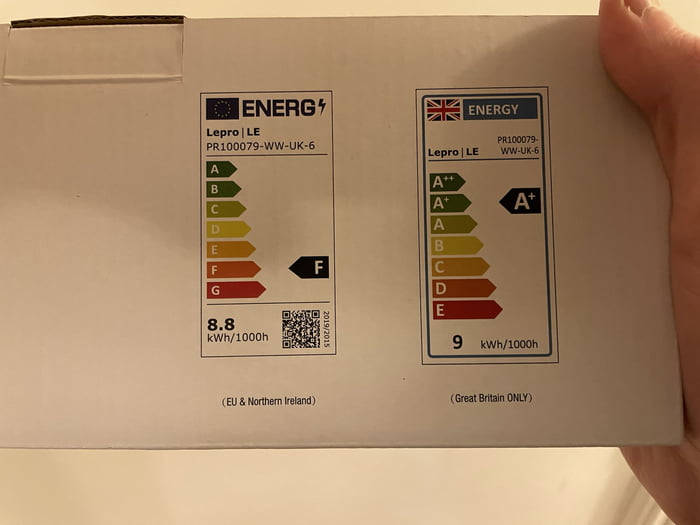 Energy labeling on a light bulb - EU v UK - 9GAG
