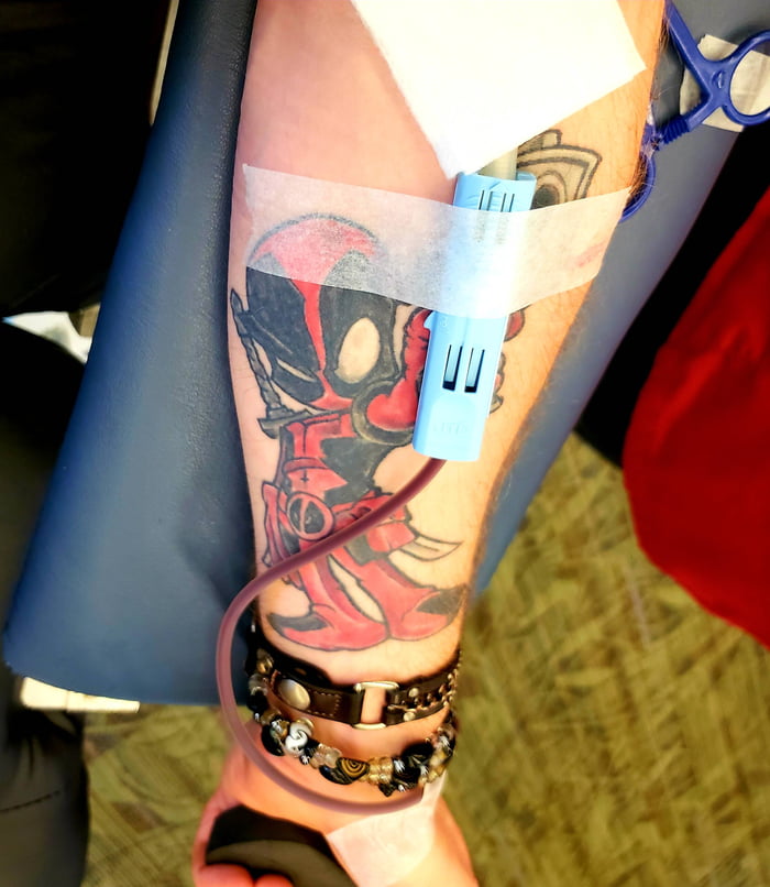 Looks Like My Deadpool Tattoo Is Helping Eith My Blood Donation 9gag