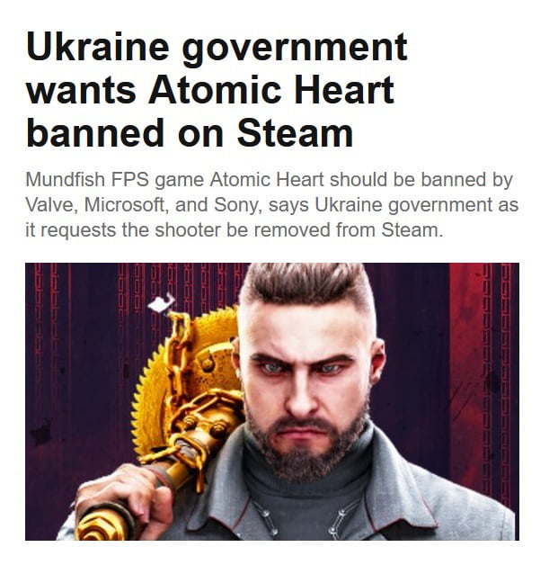 Ukraine asks Microsoft, Sony, and Valve to pull Atomic Heart from stor