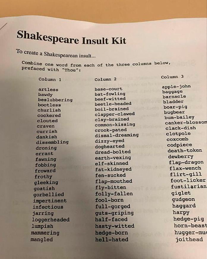 A Shakespearean insult generator for all you loggerheaded elfskinned