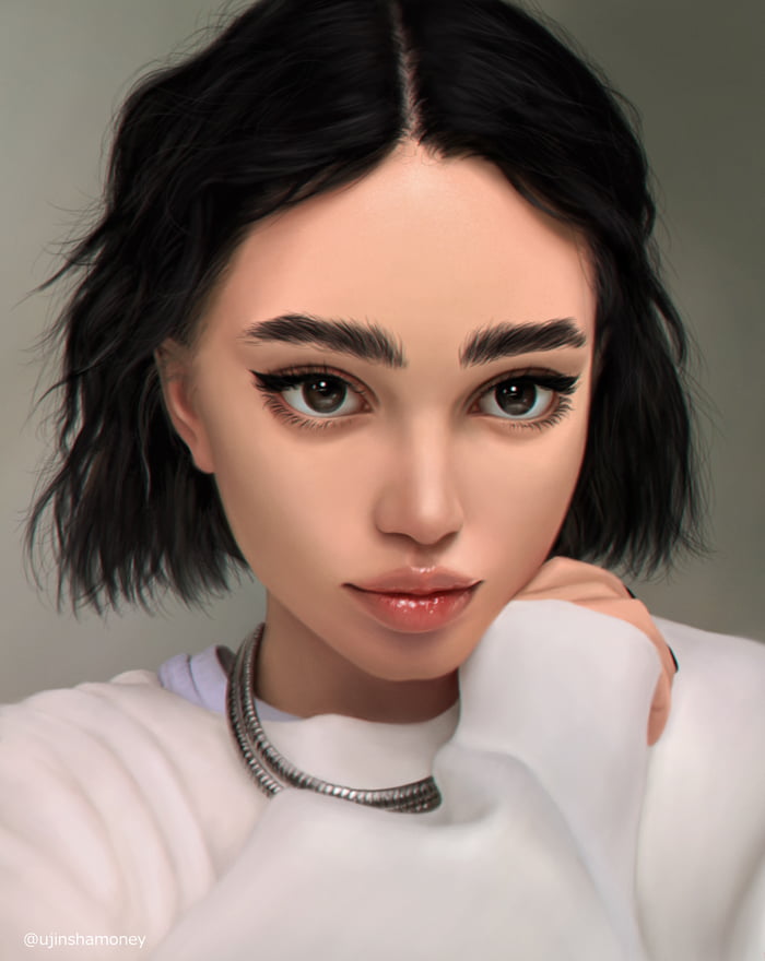 My drawing, stylized portrait practice - 9GAG