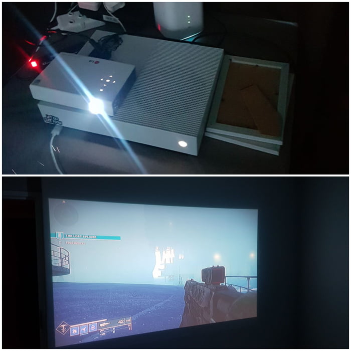 My new setup. Xbox one with led projector Who needs a TV Easy to