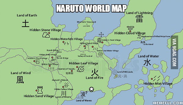 Naruto World Map Lands And Hidden Villages Gag