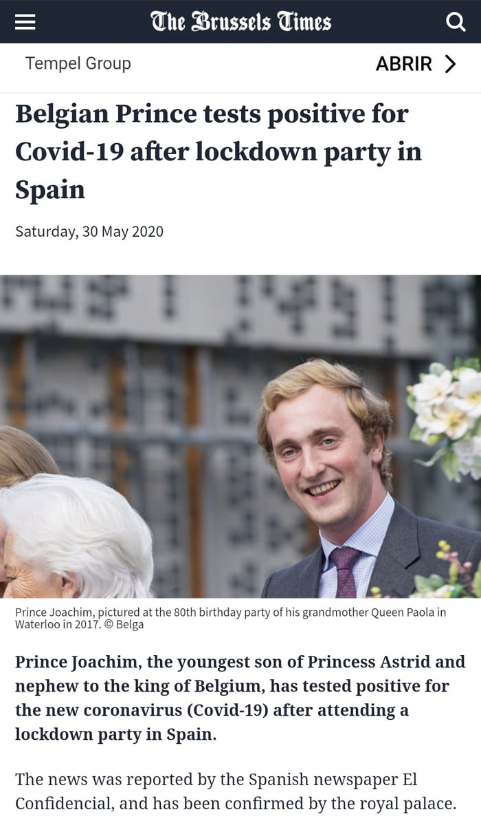 Belgium's prince goes to Spain, avoids the Mandatory 14 day Quarantine