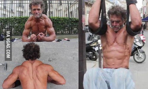 Image result for French homeless man, 50 years old, aids patient, street bodybuilder