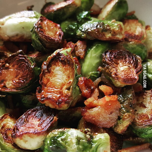 Maple Tossed Brussel Sprouts with Bacon Lardon 9GAG