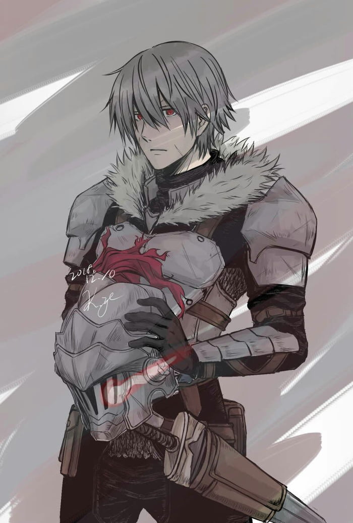 An edited fanart of Goblin Slayer's face of the original - 9GAG