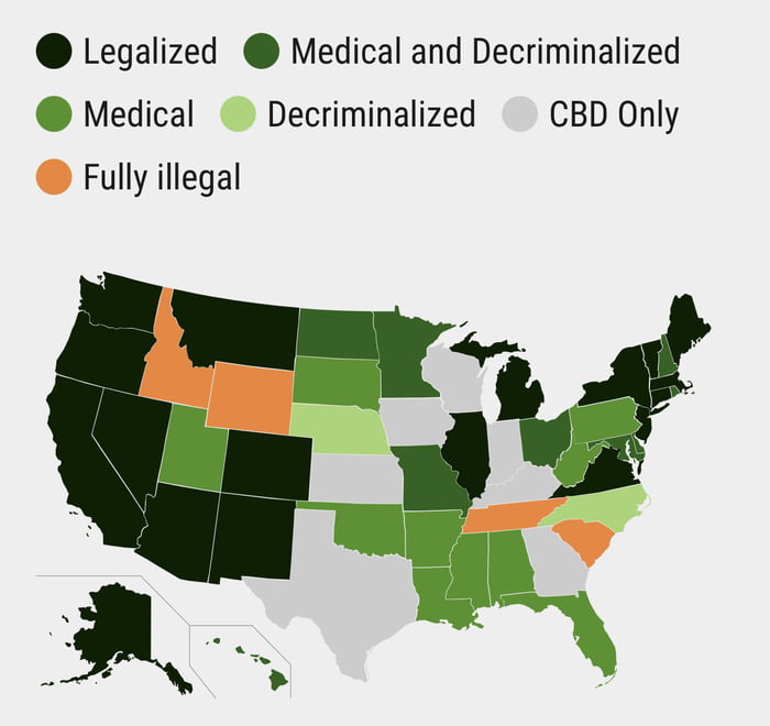 An accurate map of the current state of legalization in the US. 9GAG