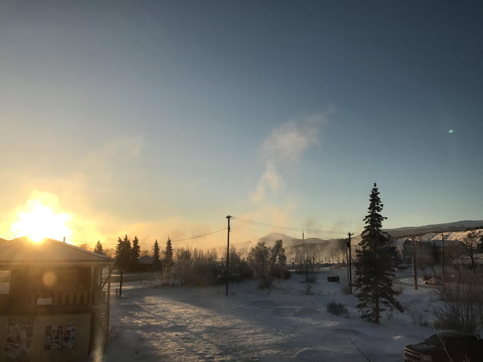 A photo of Whitehorse, Yukon taken at 11am in January. Approximately 4