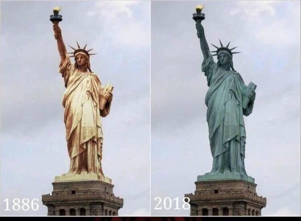 what did the statue of liberty look like before it oxidized
