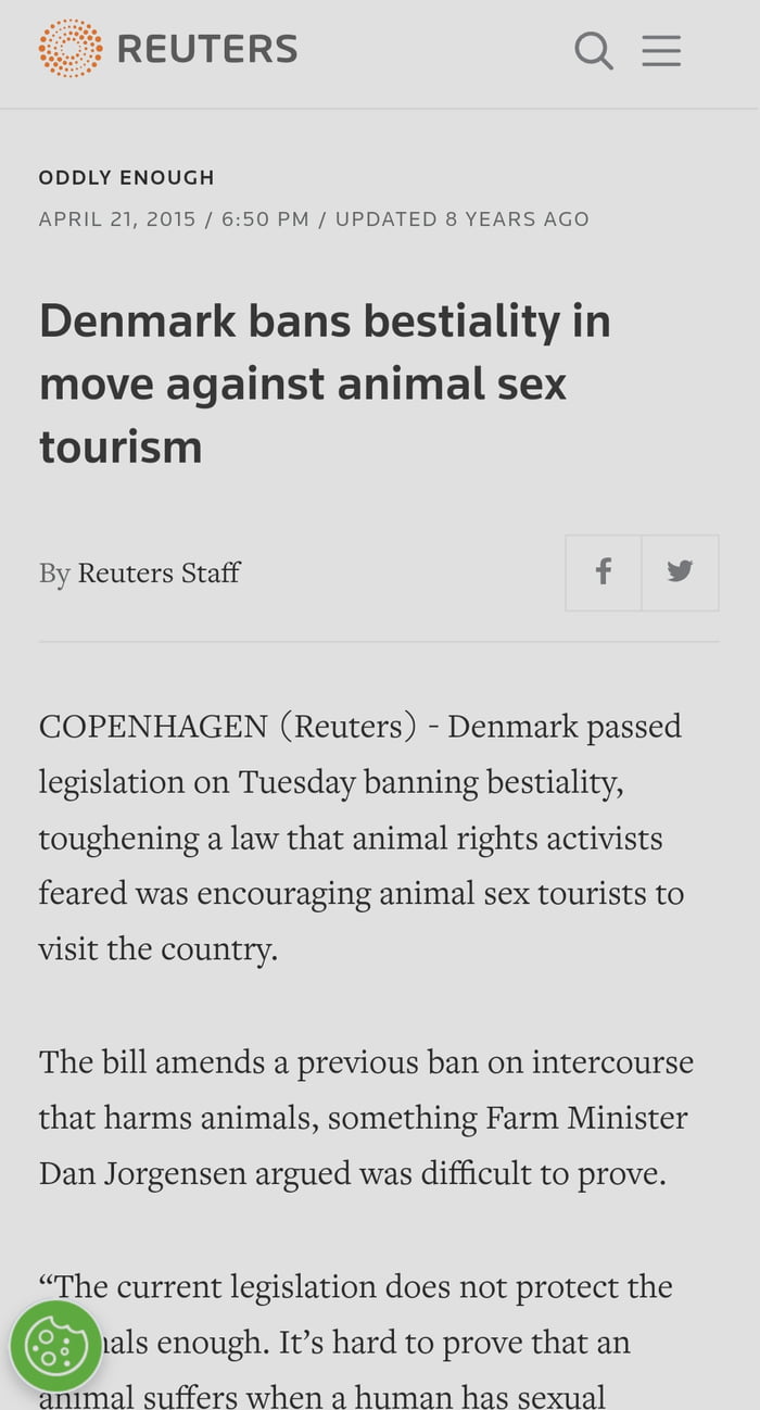 So before 2015, it was legal to have bestiality sex. Wtf Denmark? - 9GAG