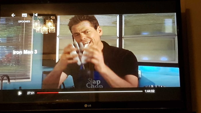 Can someone please explain why slap chop guy was in iron man 3 at 27:02 on  disney plus - 9GAG