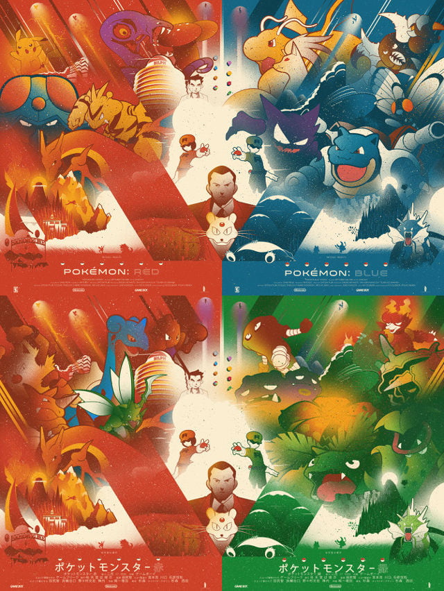 Stylized Pokemon Red And Blue Posters 9GAG