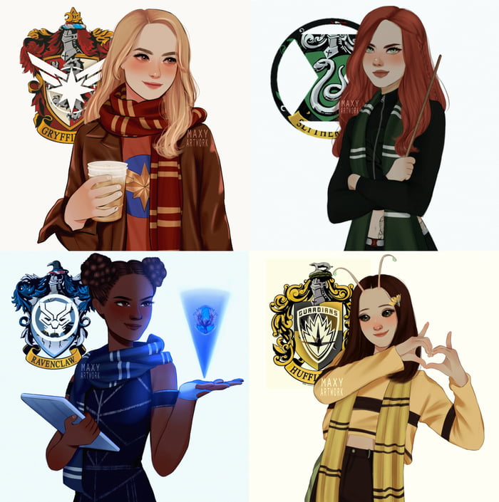 Avengers as Hogwarts Houses, Carol Danvers as Gryffindor, Natasha ...