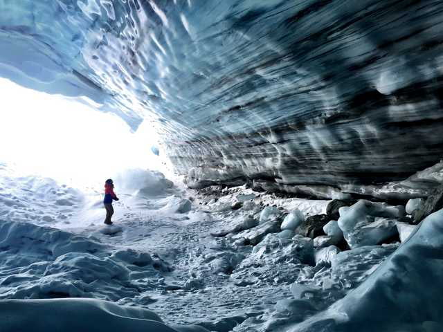 The inside of a glacier. You can see the layers from the thousands of ...