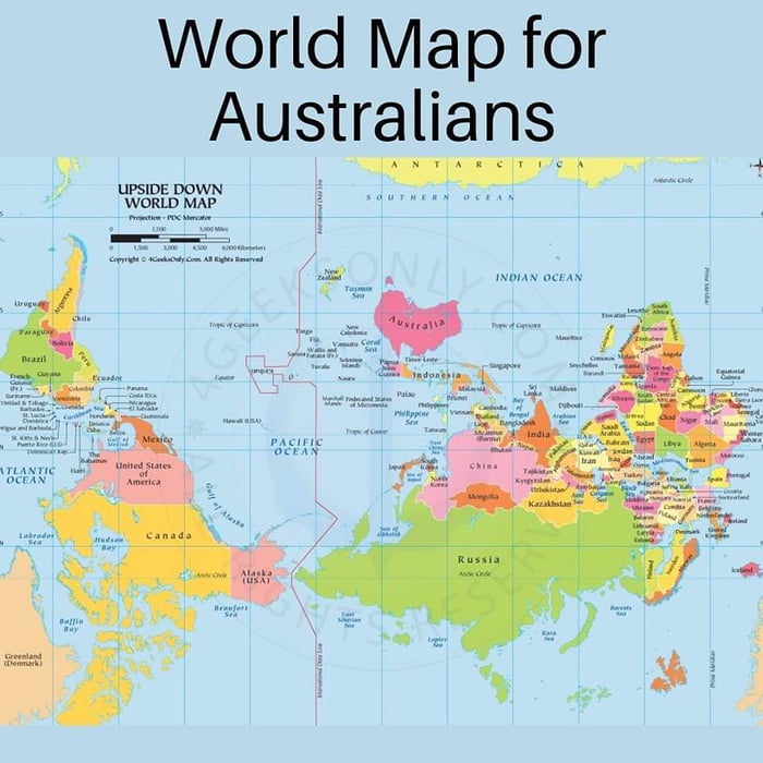 australian world map upside down